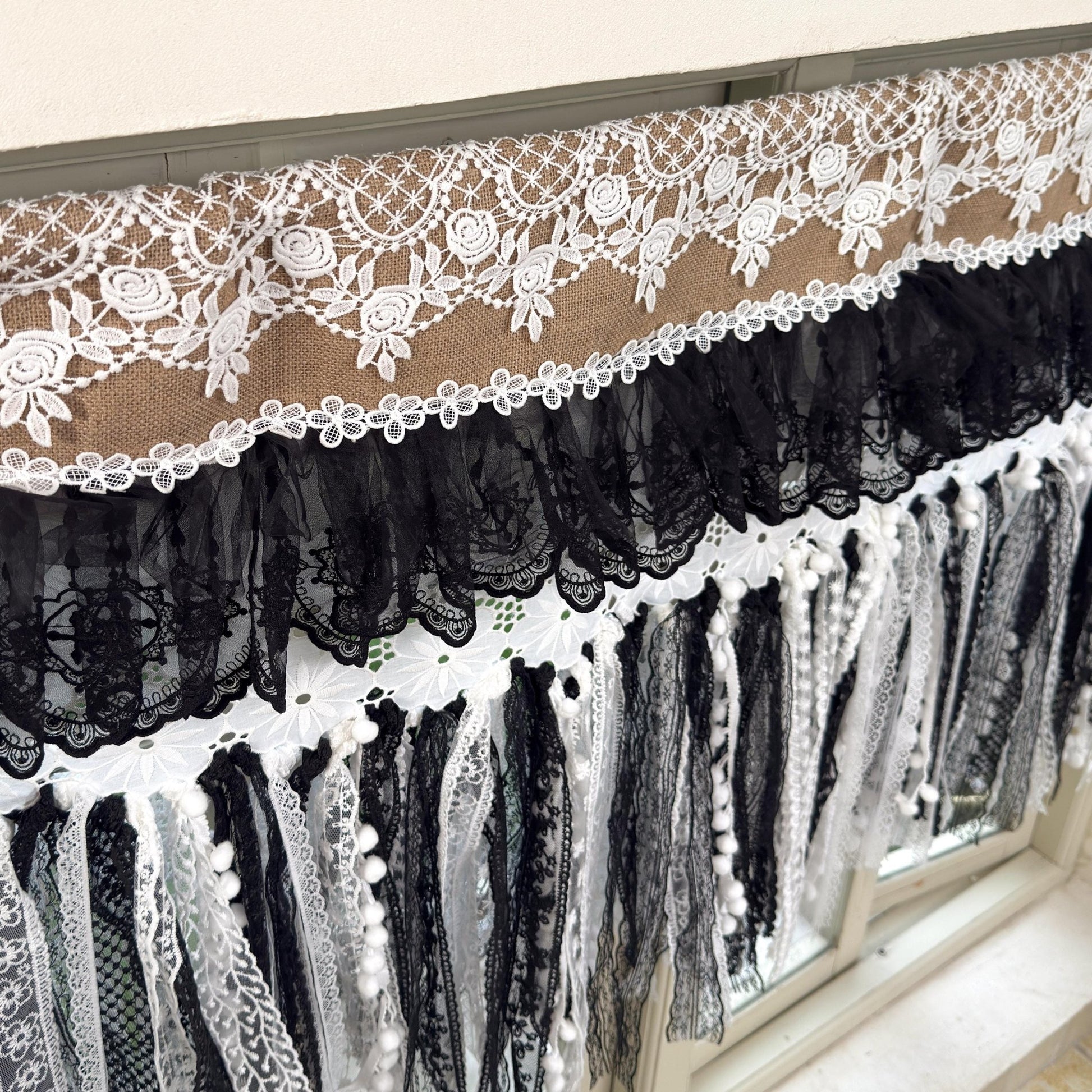 Custom Rustic Burlap & Lace Window Valance - UDreamHome