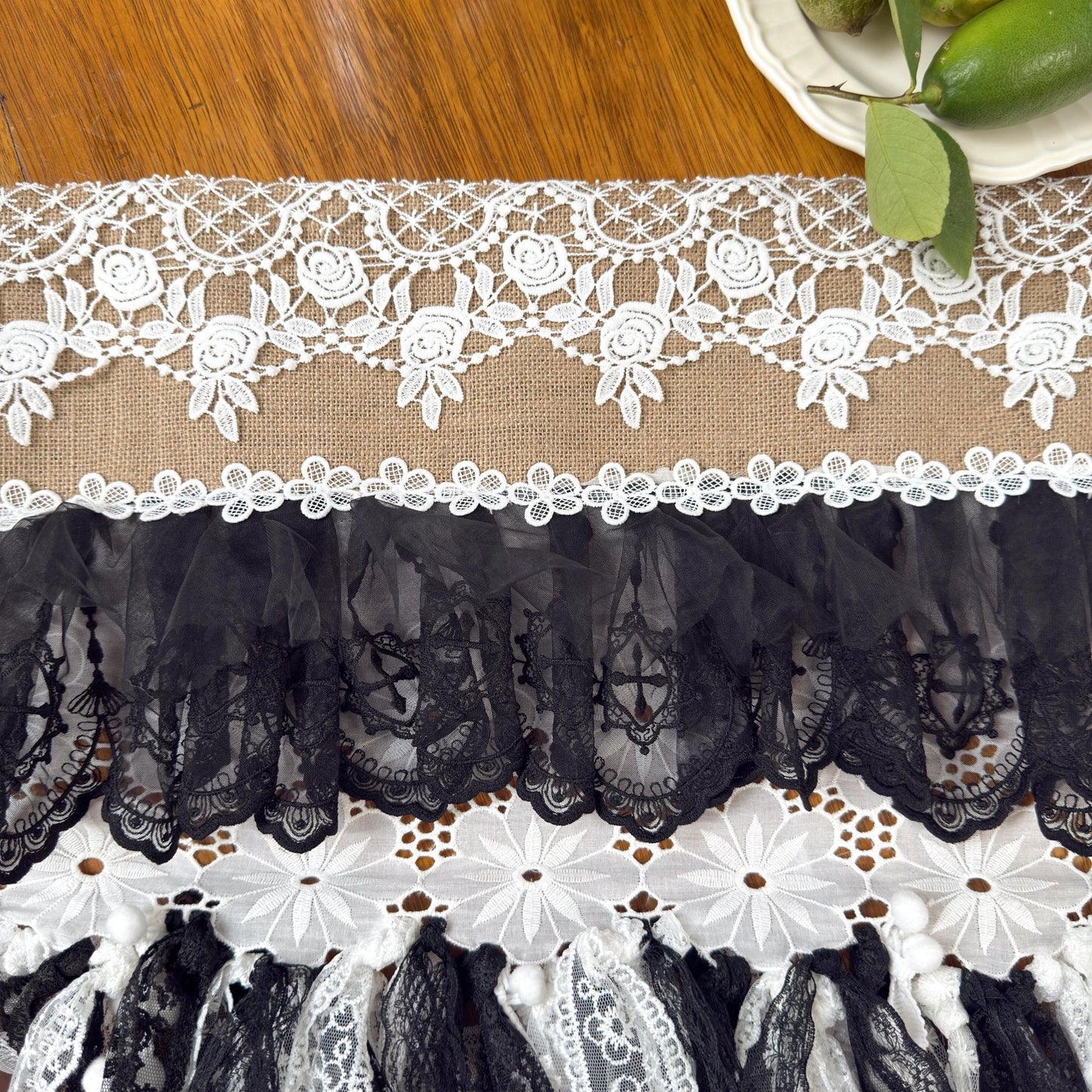 Custom Rustic Burlap & Lace Window Valance - UDreamHome