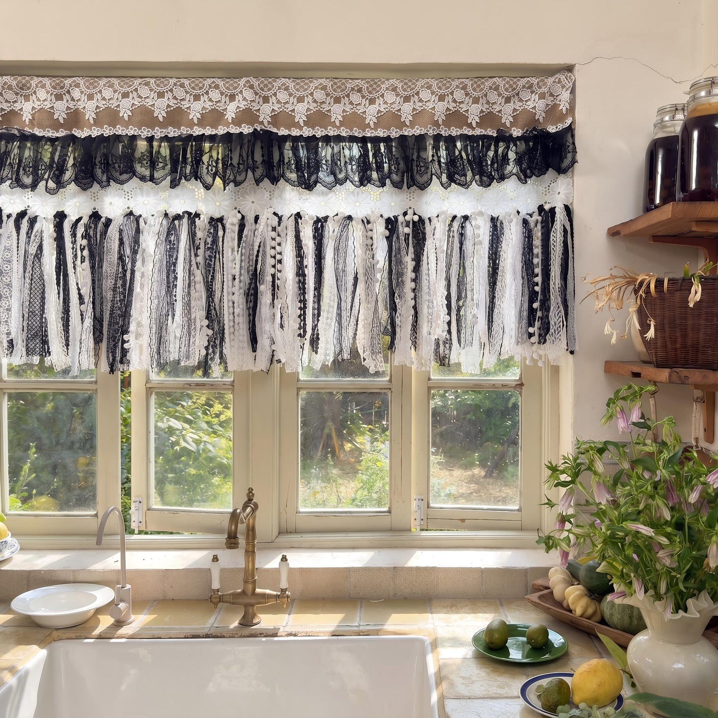 Custom Rustic Burlap & Lace Window Valance - UDreamHome