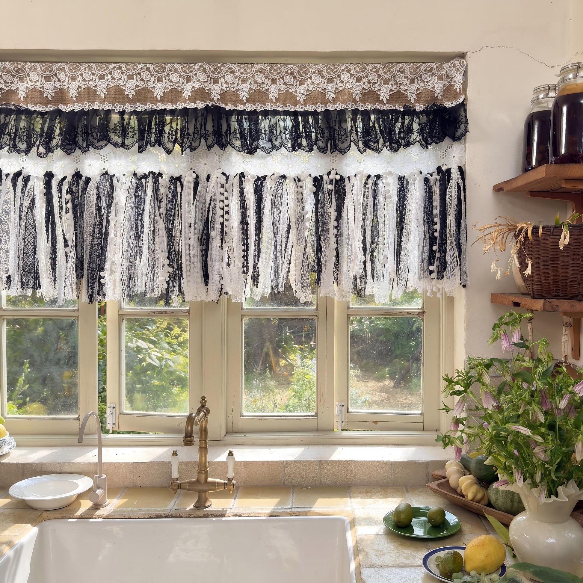 Custom Rustic Burlap & Lace Window Valance - UDreamHome
