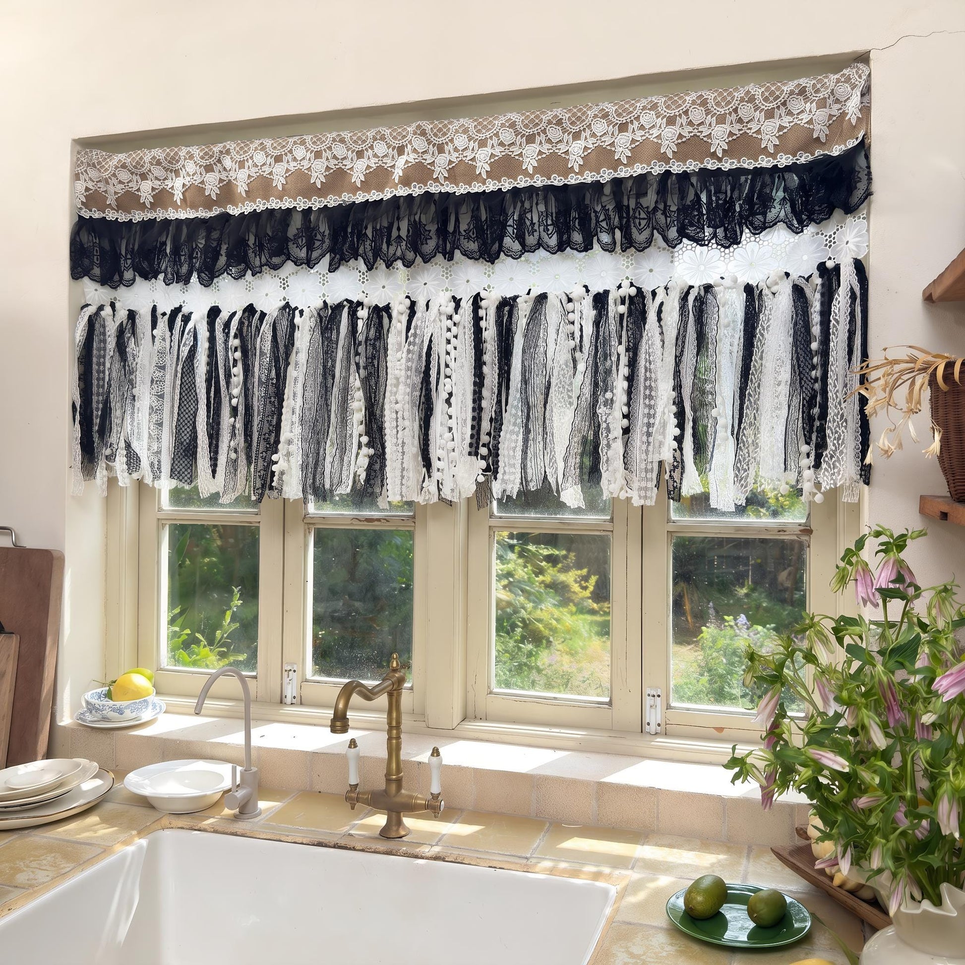 Custom Rustic Burlap & Lace Window Valance - UDreamHome