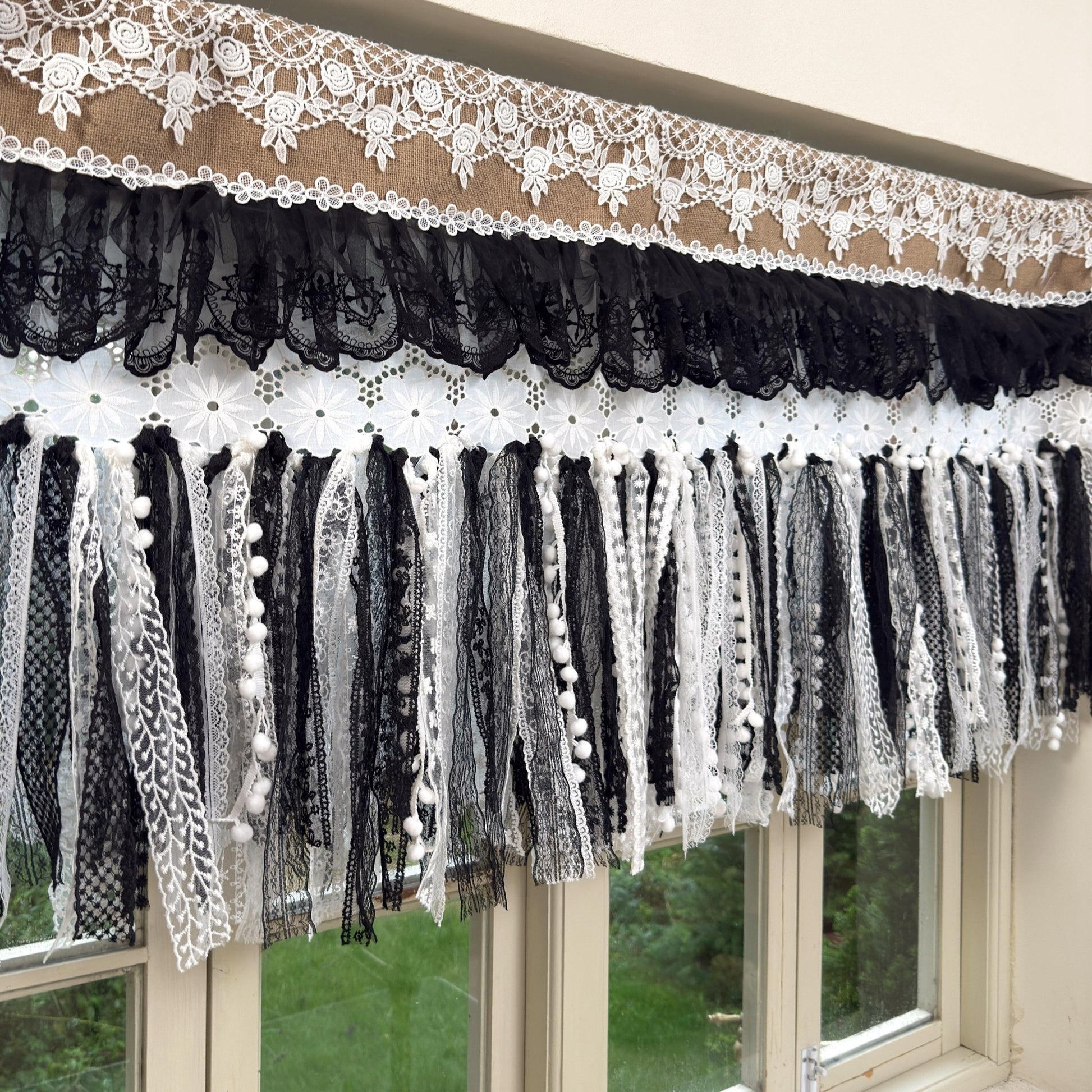 Custom Rustic Burlap & Lace Window Valance - UDreamHome