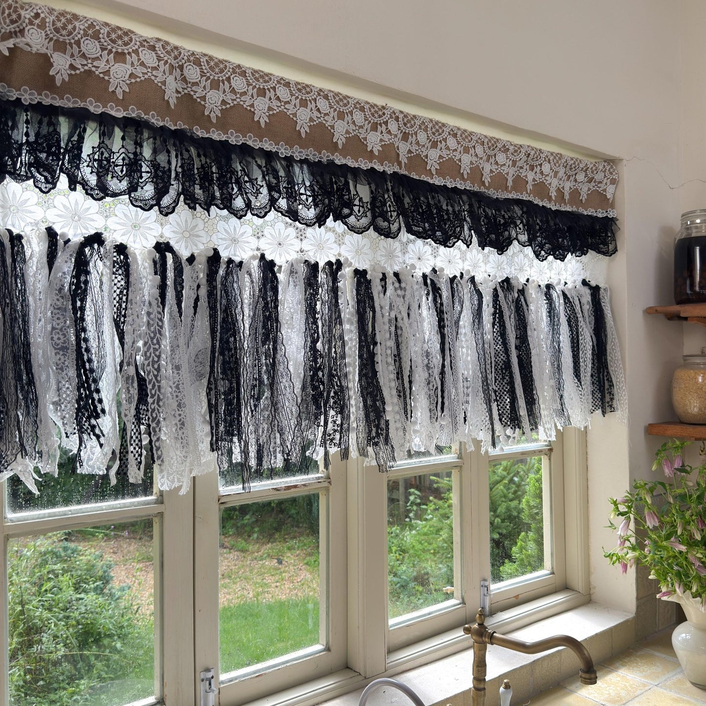 Custom Rustic Burlap & Lace Window Valance - UDreamHome
