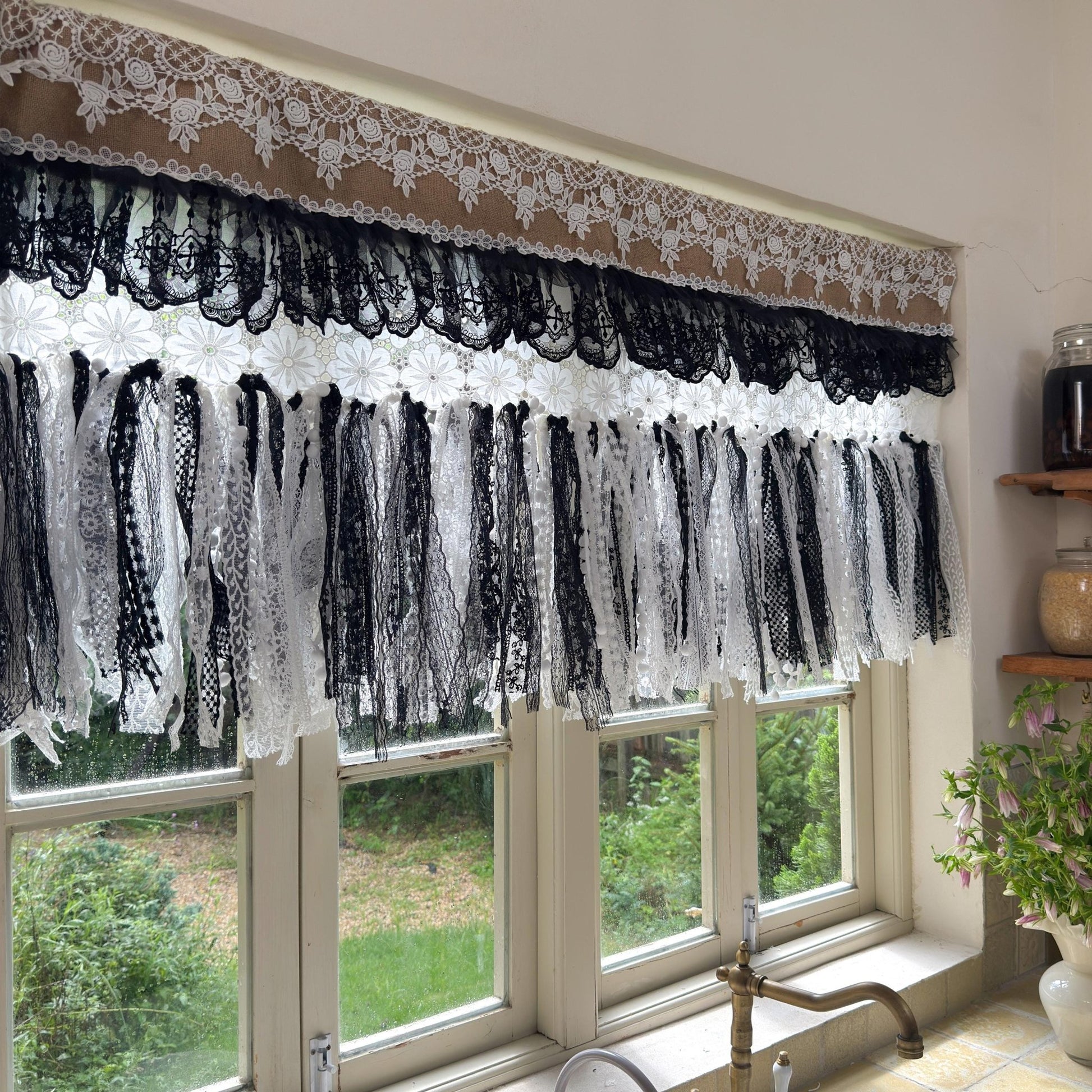Custom Rustic Burlap & Lace Window Valance - UDreamHome