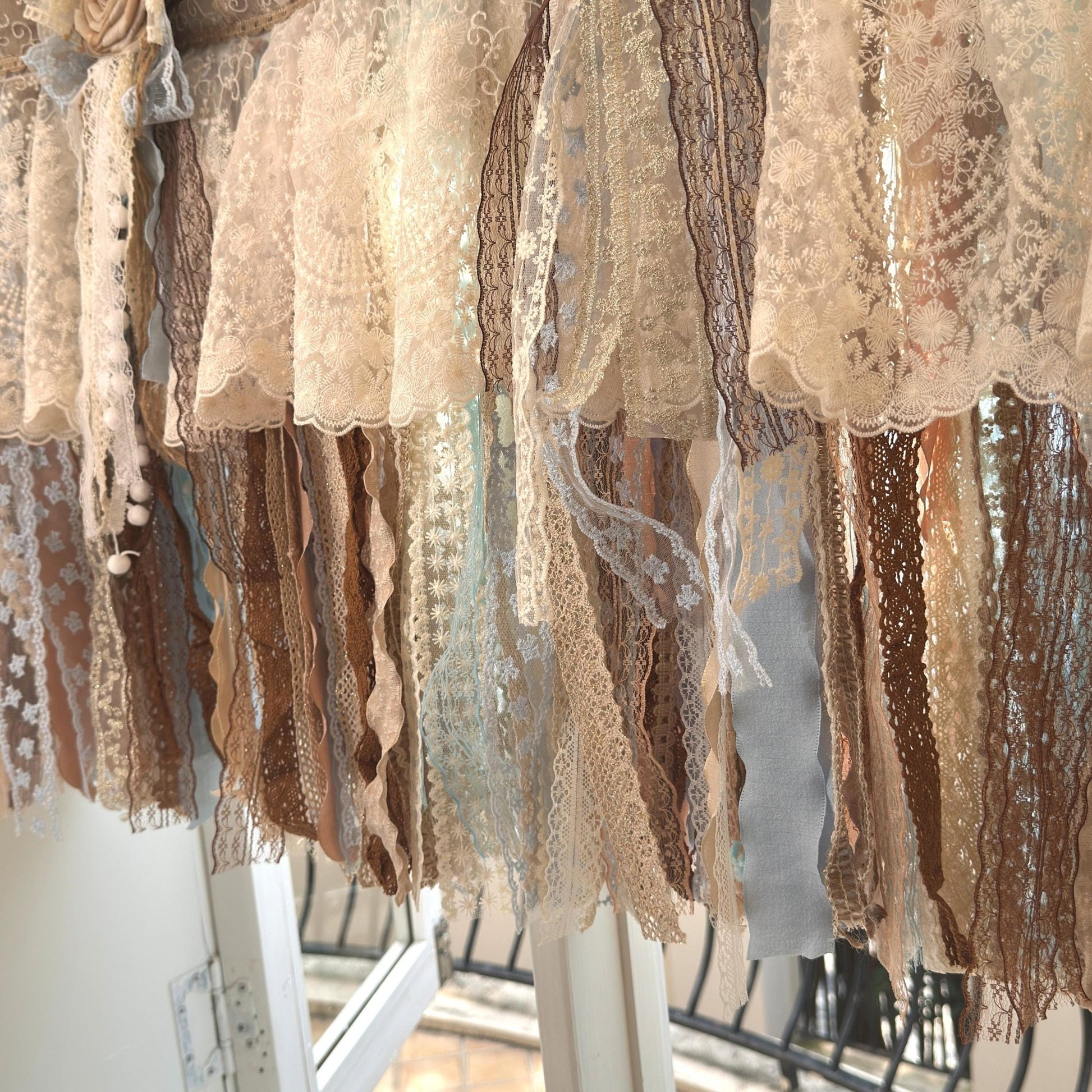 Custom Rustic Unique Burlap Beige Brown Blue Lace Valance - UDreamHome