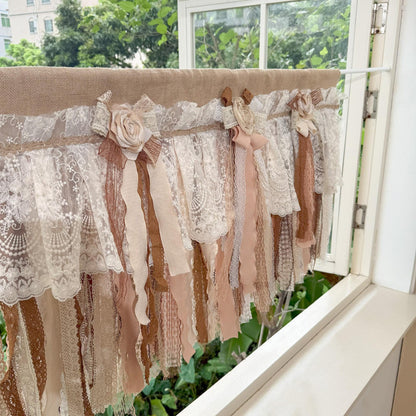 Custom Rustic Unique Burlap Beige Brown Lace Bedroom Valance - UDreamHome