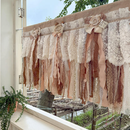 Custom Rustic Unique Burlap Beige Brown Lace Bedroom Valance - UDreamHome