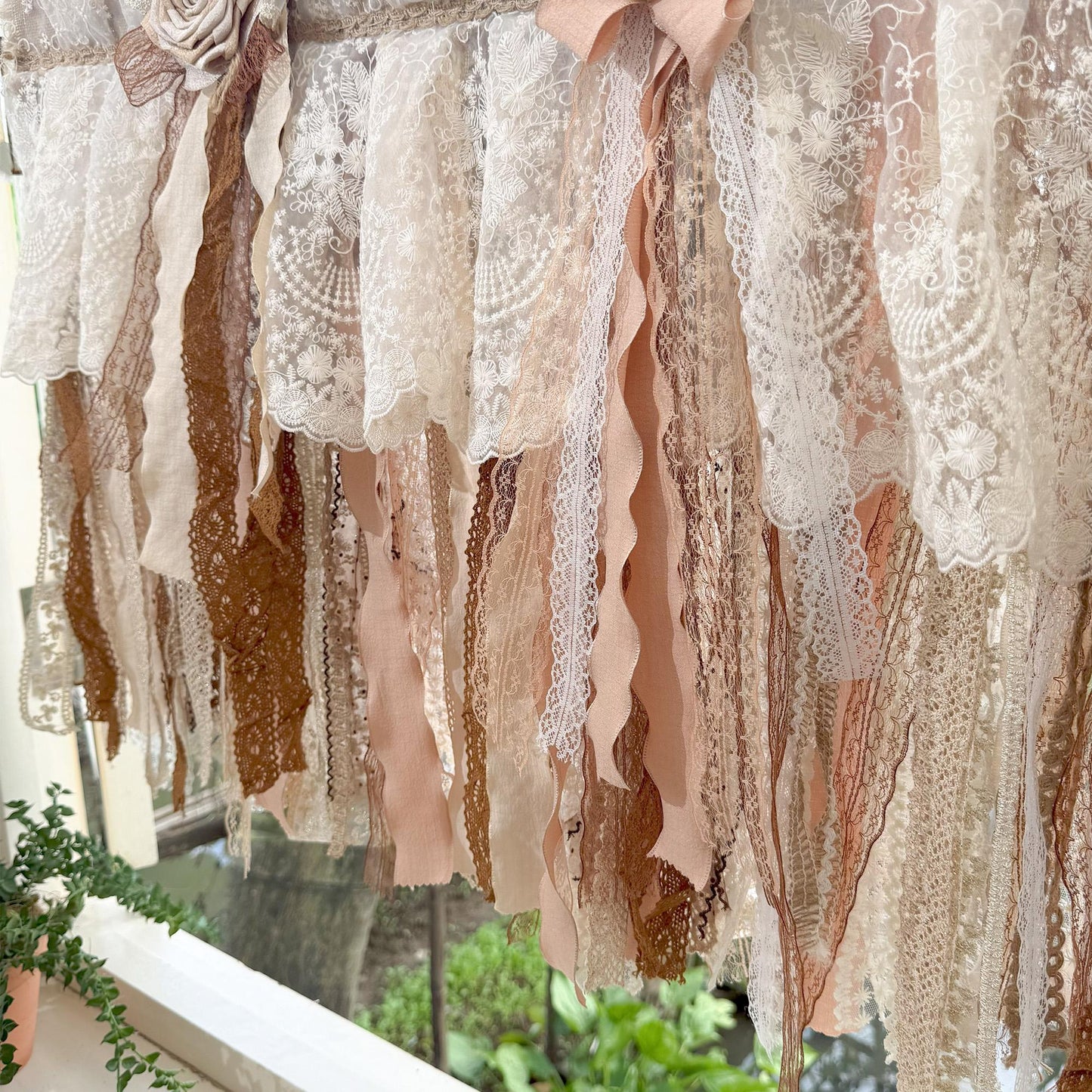 Custom Rustic Unique Burlap Beige Brown Lace Bedroom Valance - UDreamHome