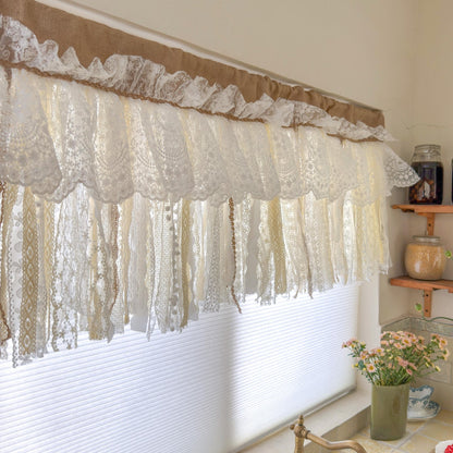 Custom Rustic Unique Burlap Beige ivory Lace Bedroom Window Valance - UDreamHome