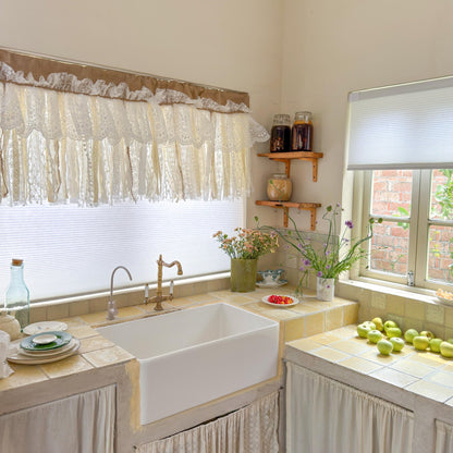 Custom Rustic Unique Burlap Beige ivory Lace Bedroom Window Valance - UDreamHome