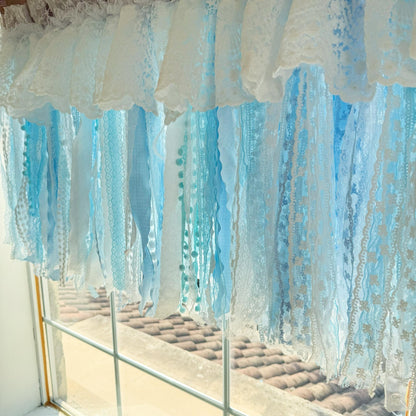 Custom Rustic Unique Burlap White Blue Lace Valanc - UDreamHome