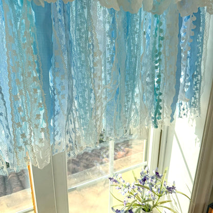 Custom Rustic Unique Burlap White Blue Lace Valanc - UDreamHome
