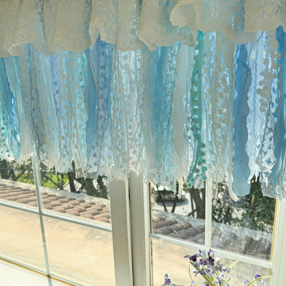 Custom Rustic Unique Burlap White Blue Lace Valanc - UDreamHome