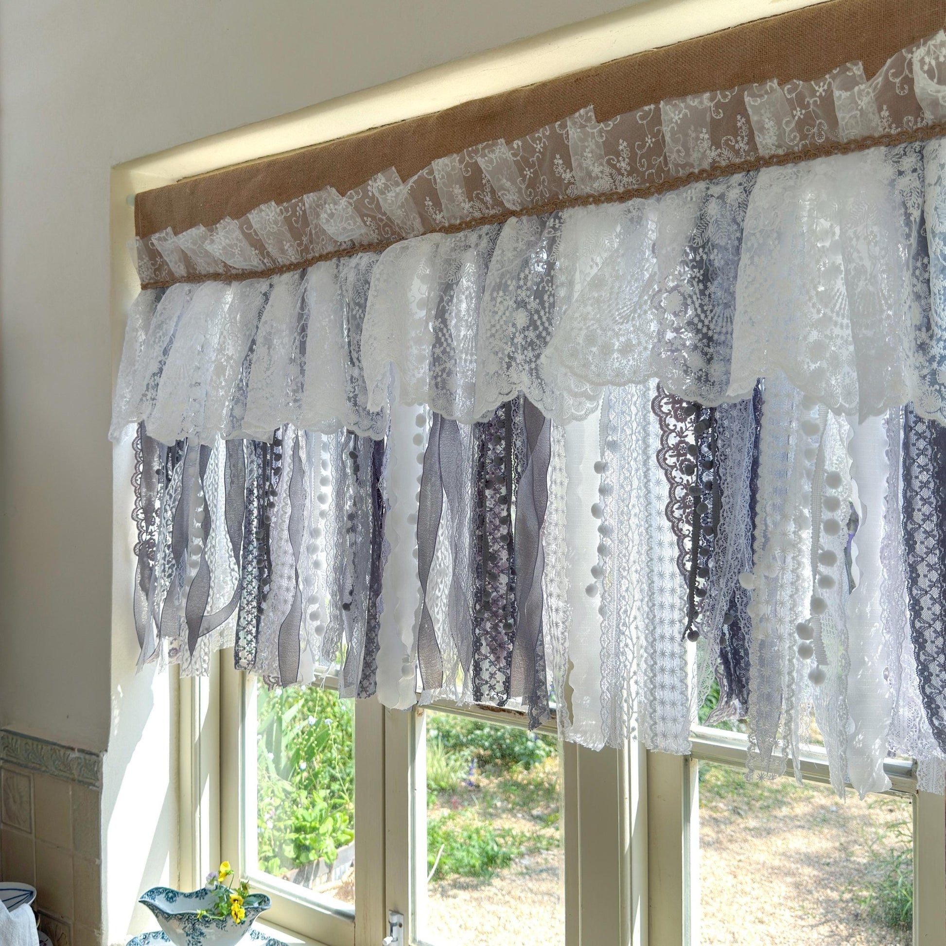 Custom Rustic Unique Burlap White Curtain - UDreamHome