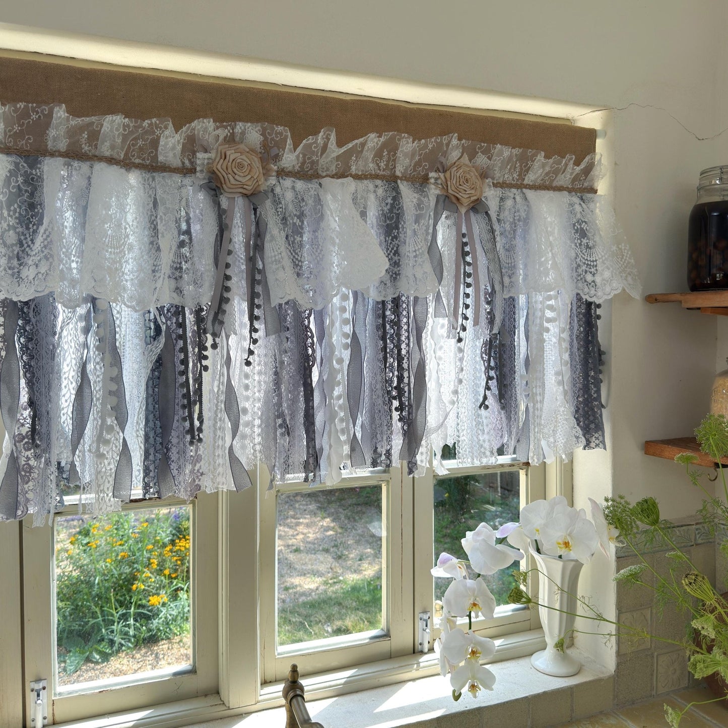 Custom Rustic Unique Burlap White Curtain - UDreamHome