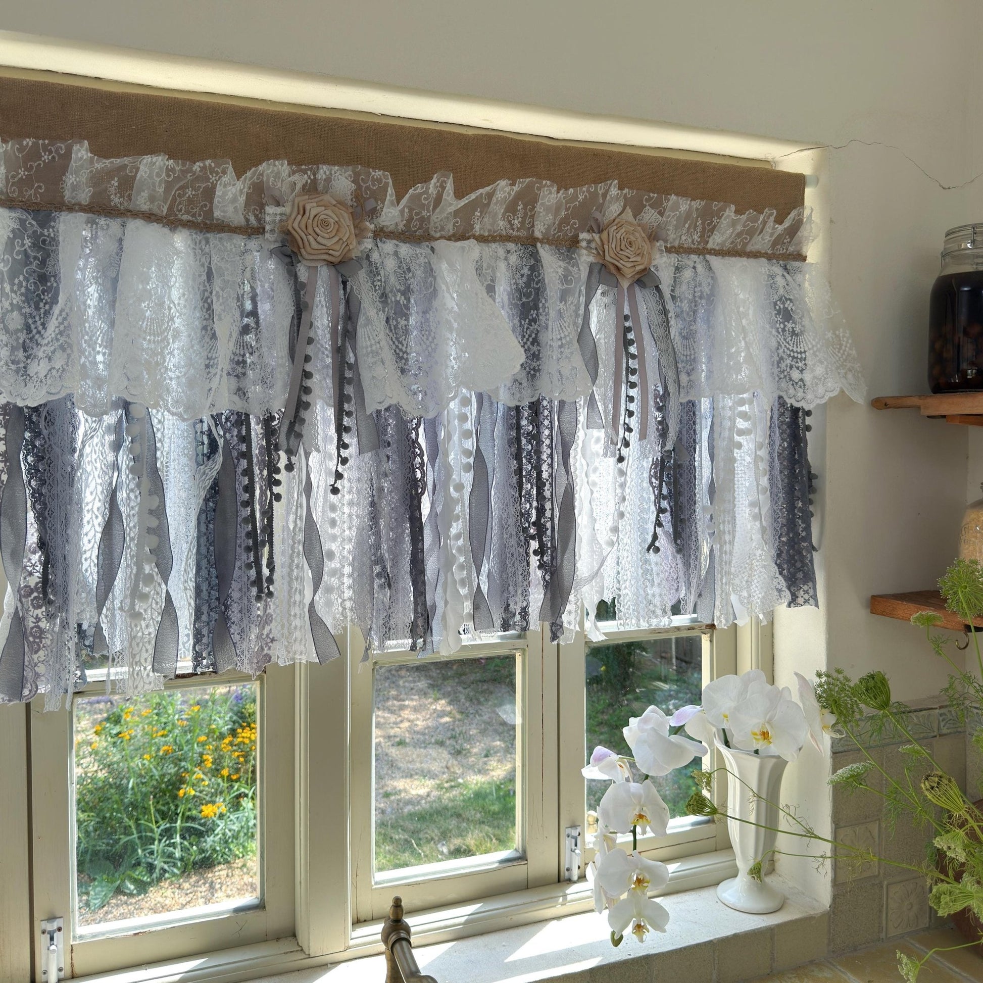 Custom Rustic Unique Burlap White Curtain - UDreamHome