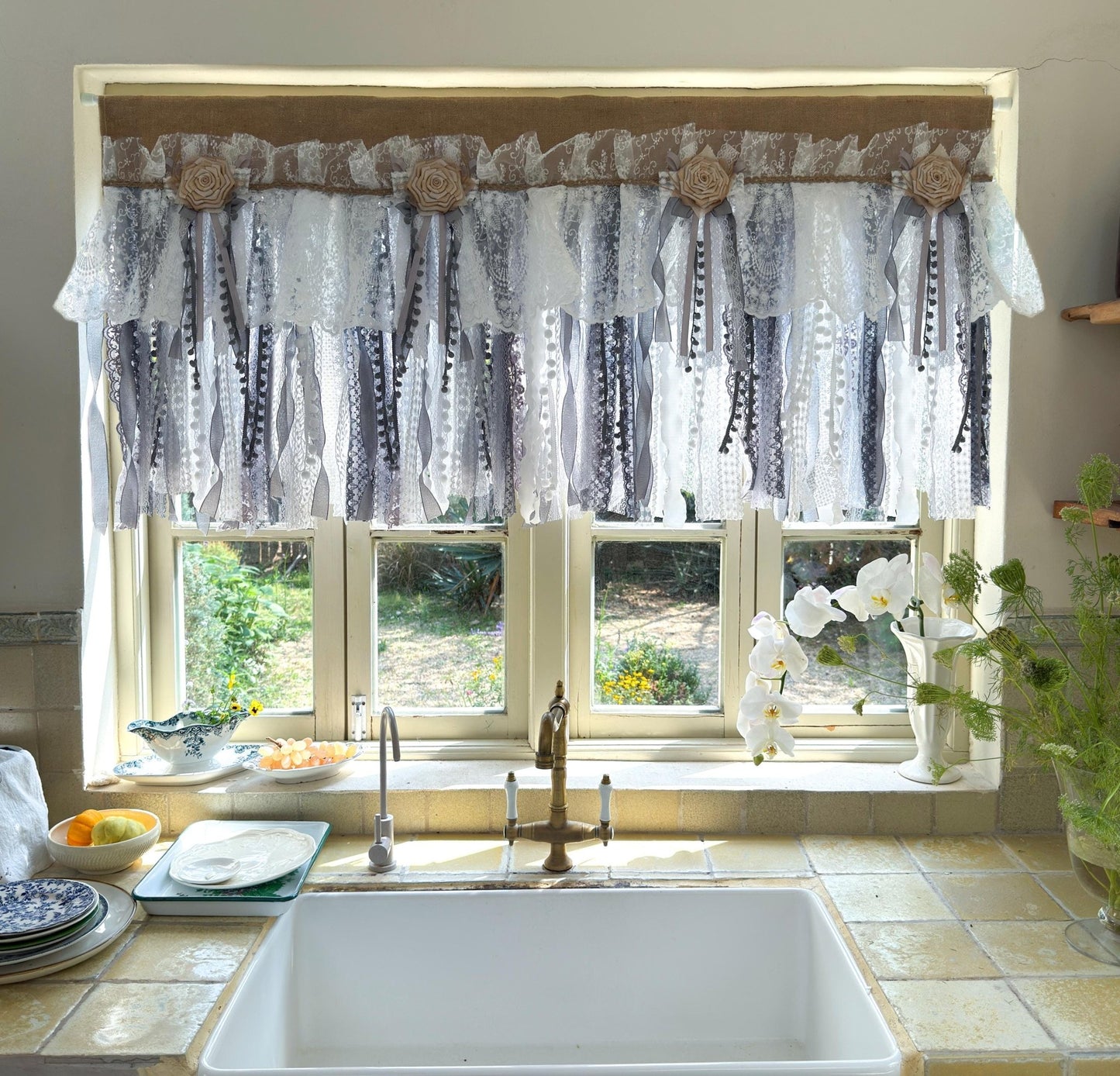 Custom Rustic Unique Burlap White Curtain - UDreamHome