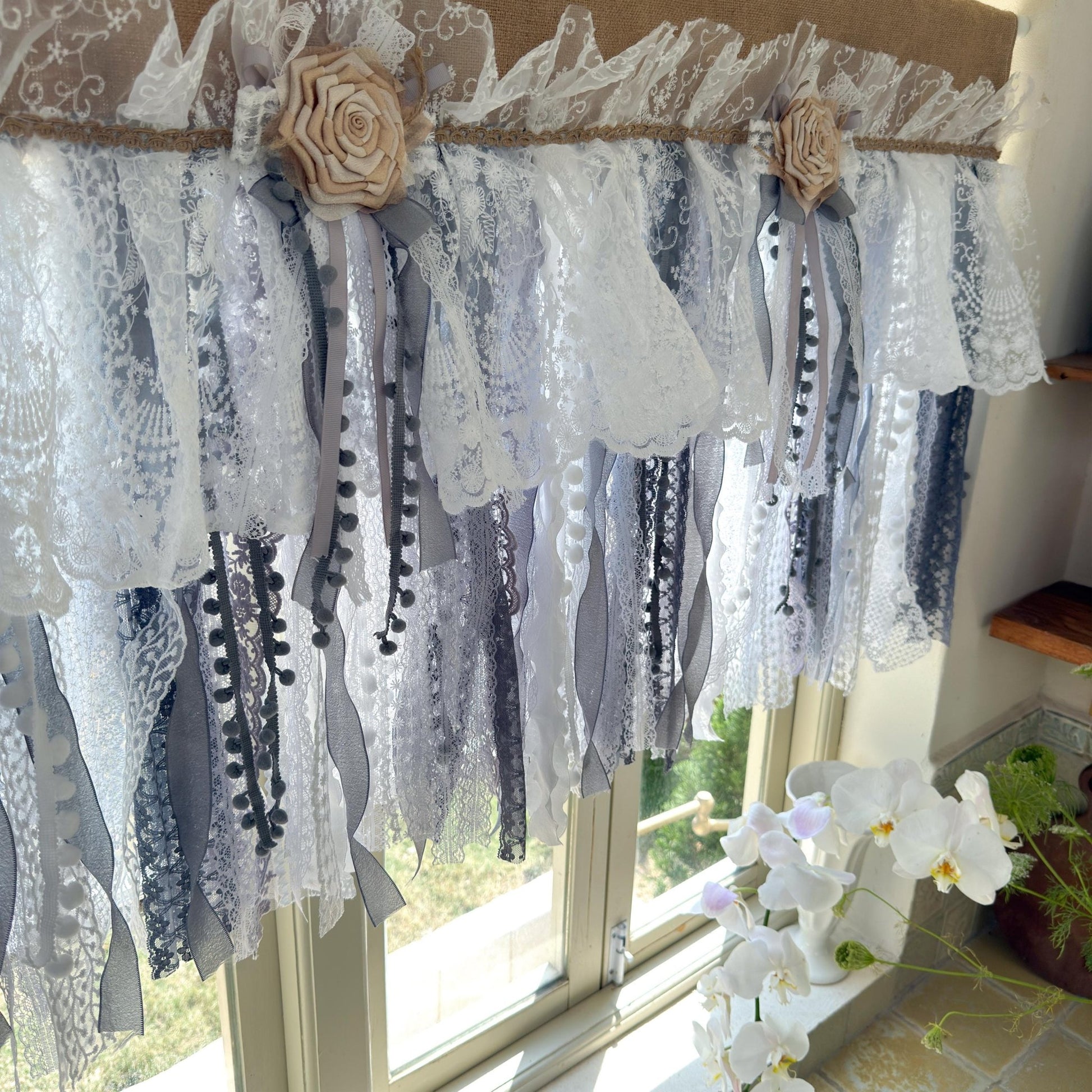 Custom Rustic Unique Burlap White Curtain - UDreamHome