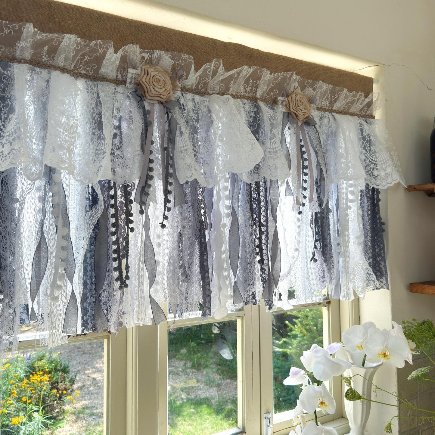 Custom Rustic Unique Burlap White Curtain - UDreamHome