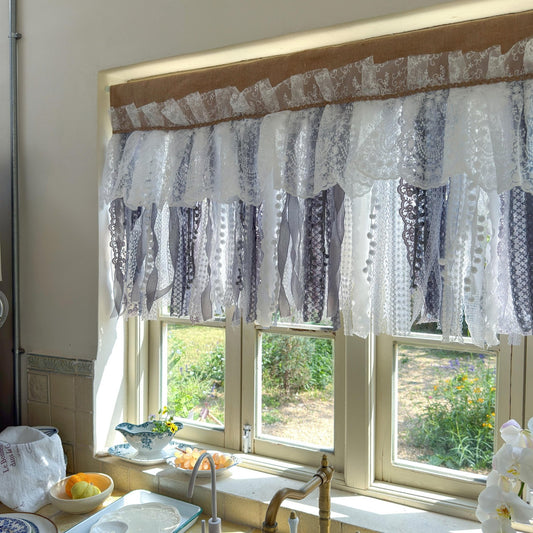 Custom Rustic Unique Burlap White Curtain - UDreamHome