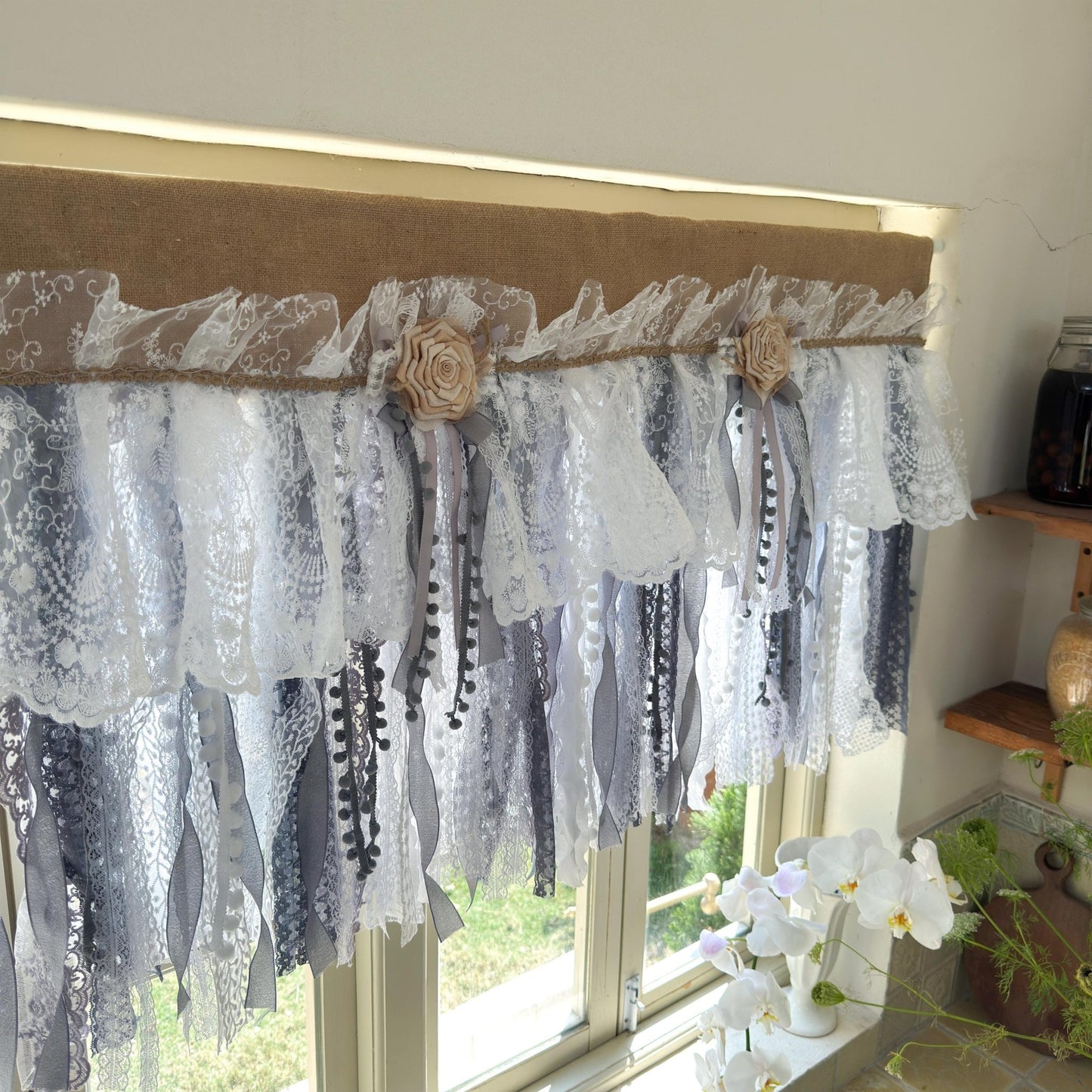 Custom Rustic Unique Burlap White Curtain - UDreamHome