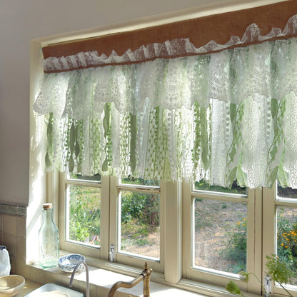 Custom Rustic Unique Burlap White Green Lace Bedroom Valance - UDreamHome