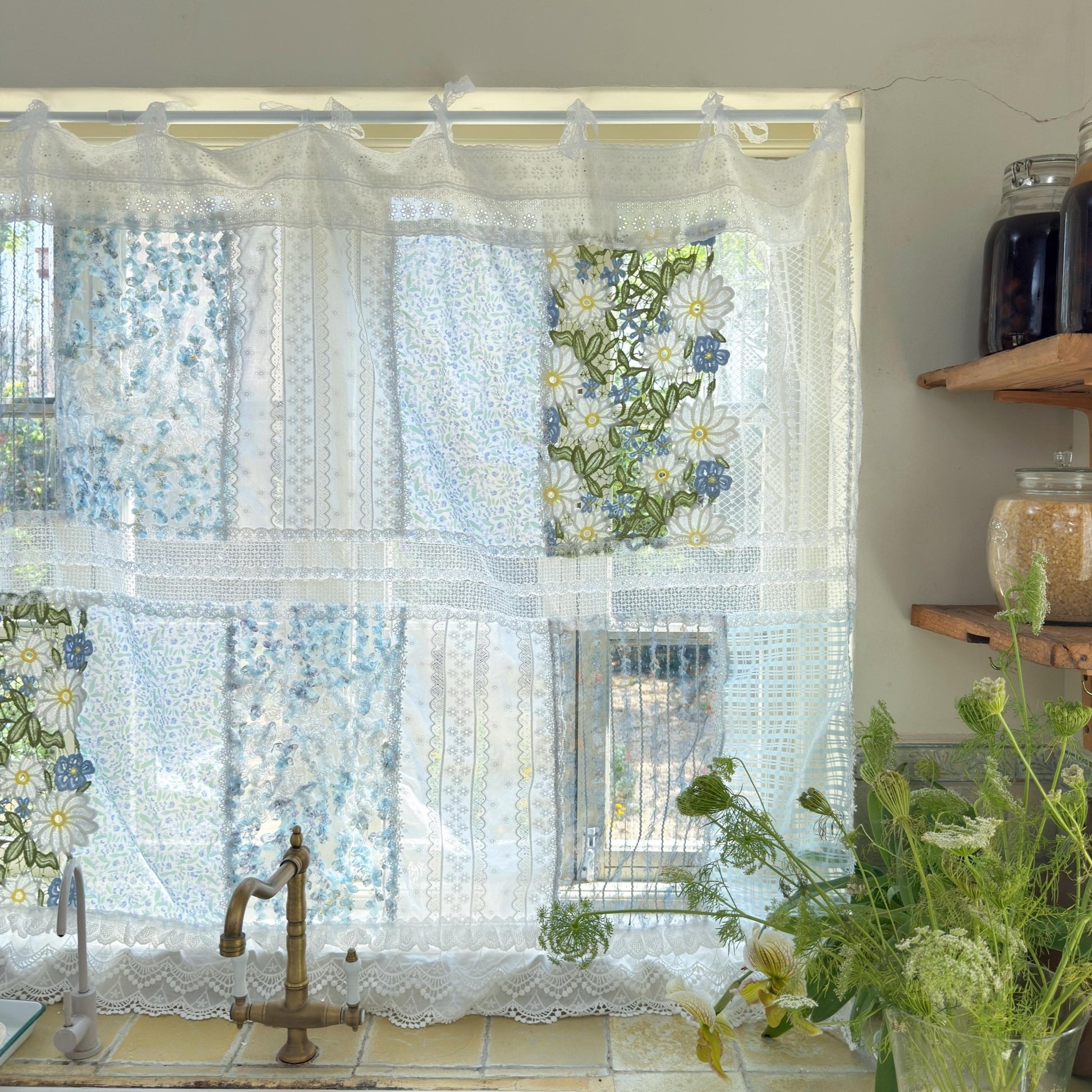 Elegant Patchwork Lace Floral Embroidery Curtains - UDreamHome