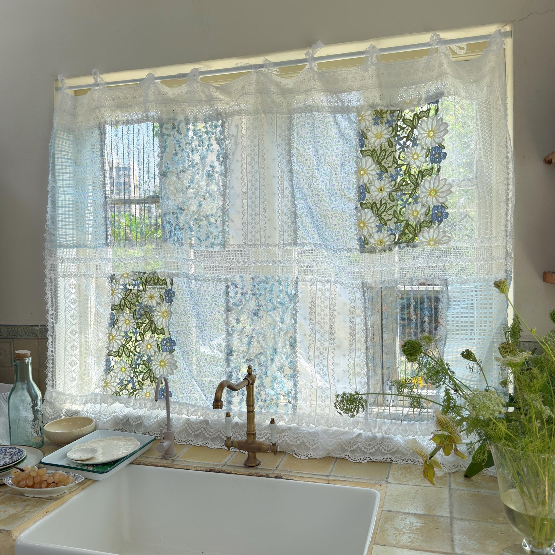 Elegant Patchwork Lace Floral Embroidery Curtains - UDreamHome
