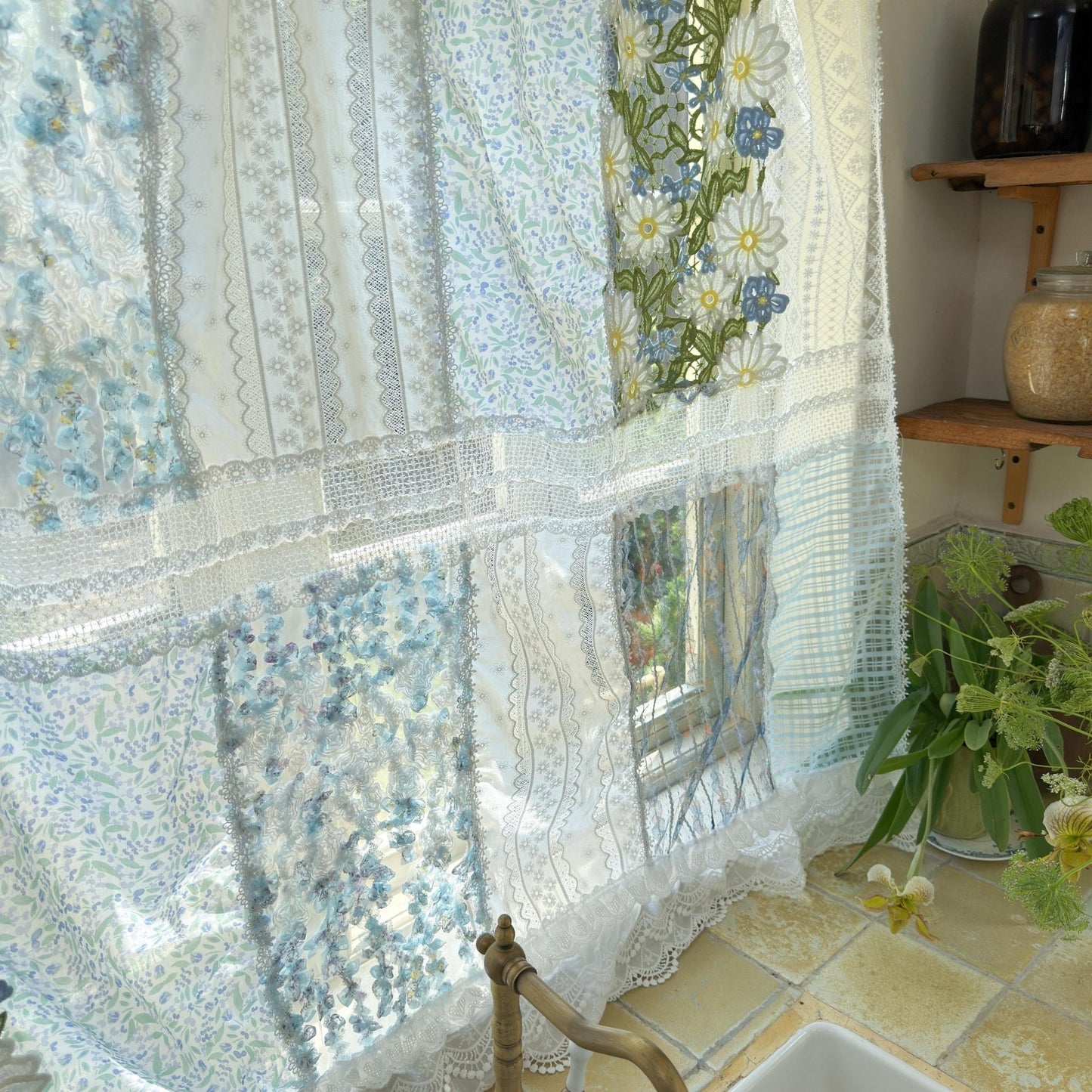Elegant Patchwork Lace Floral Embroidery Curtains - UDreamHome