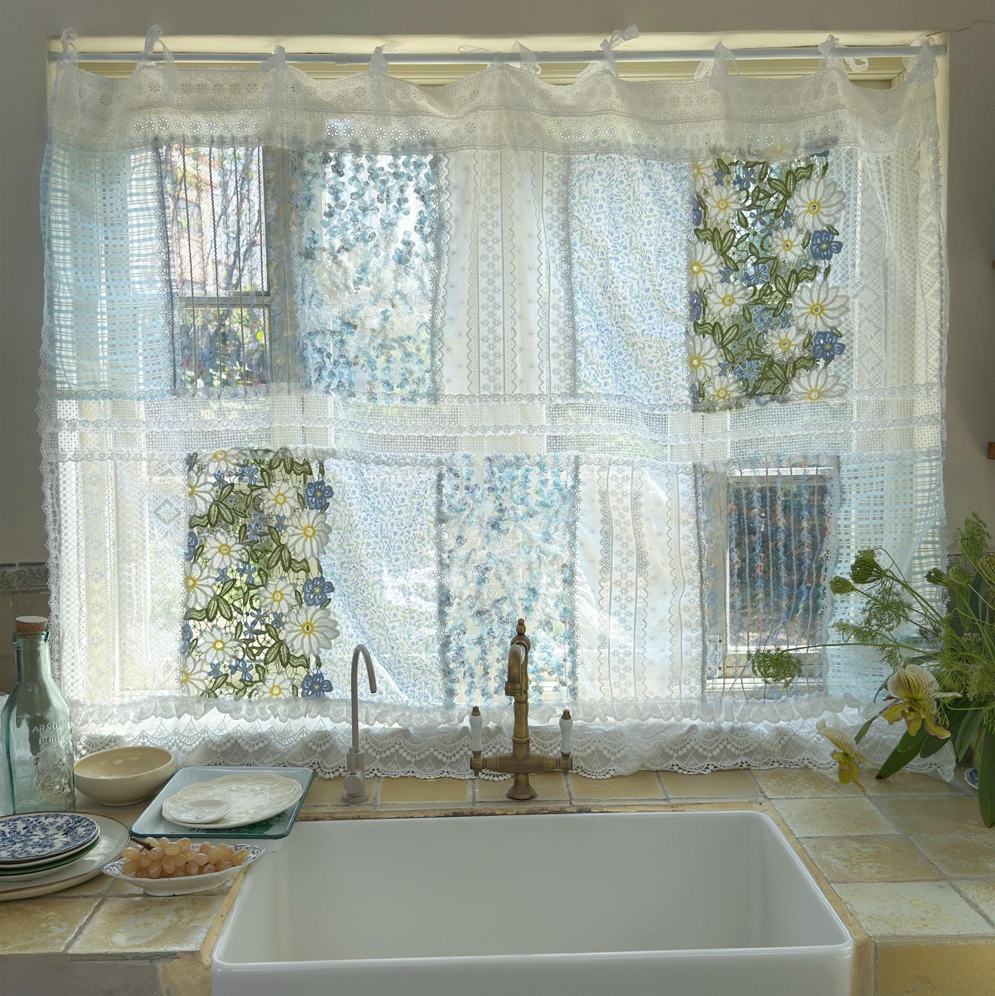 Elegant Patchwork Lace Floral Embroidery Curtains - UDreamHome