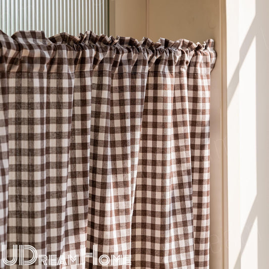 Embroidered Flower Farmhouse Checkered Cotton Linen Panel - UDreamHome