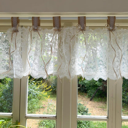 Farmhouse Burlap & White Ruffled Lace Valance - UDreamHome