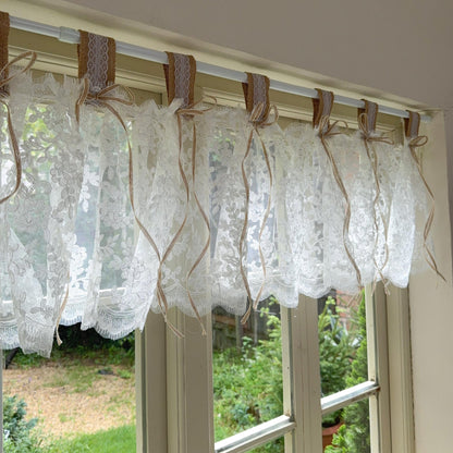 Farmhouse Burlap & White Ruffled Lace Valance - UDreamHome