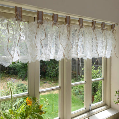 Farmhouse Burlap & White Ruffled Lace Valance - UDreamHome