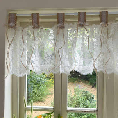 Farmhouse Burlap & White Ruffled Lace Valance - UDreamHome