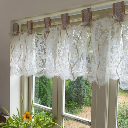 Farmhouse Burlap & White Ruffled Lace Valance - UDreamHome