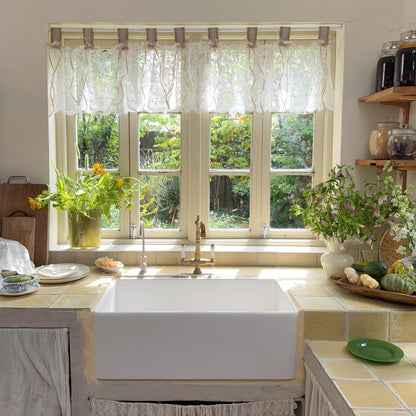Farmhouse Burlap & White Ruffled Lace Valance - UDreamHome
