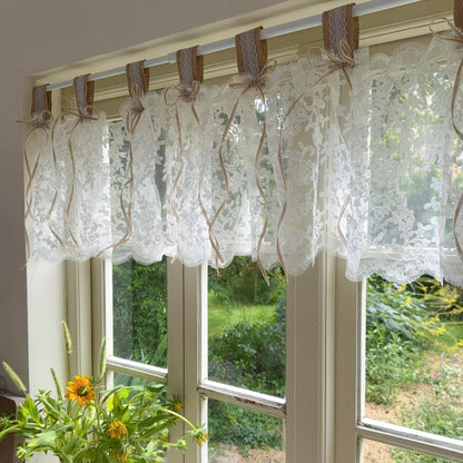 Farmhouse Burlap & White Ruffled Lace Valance - UDreamHome