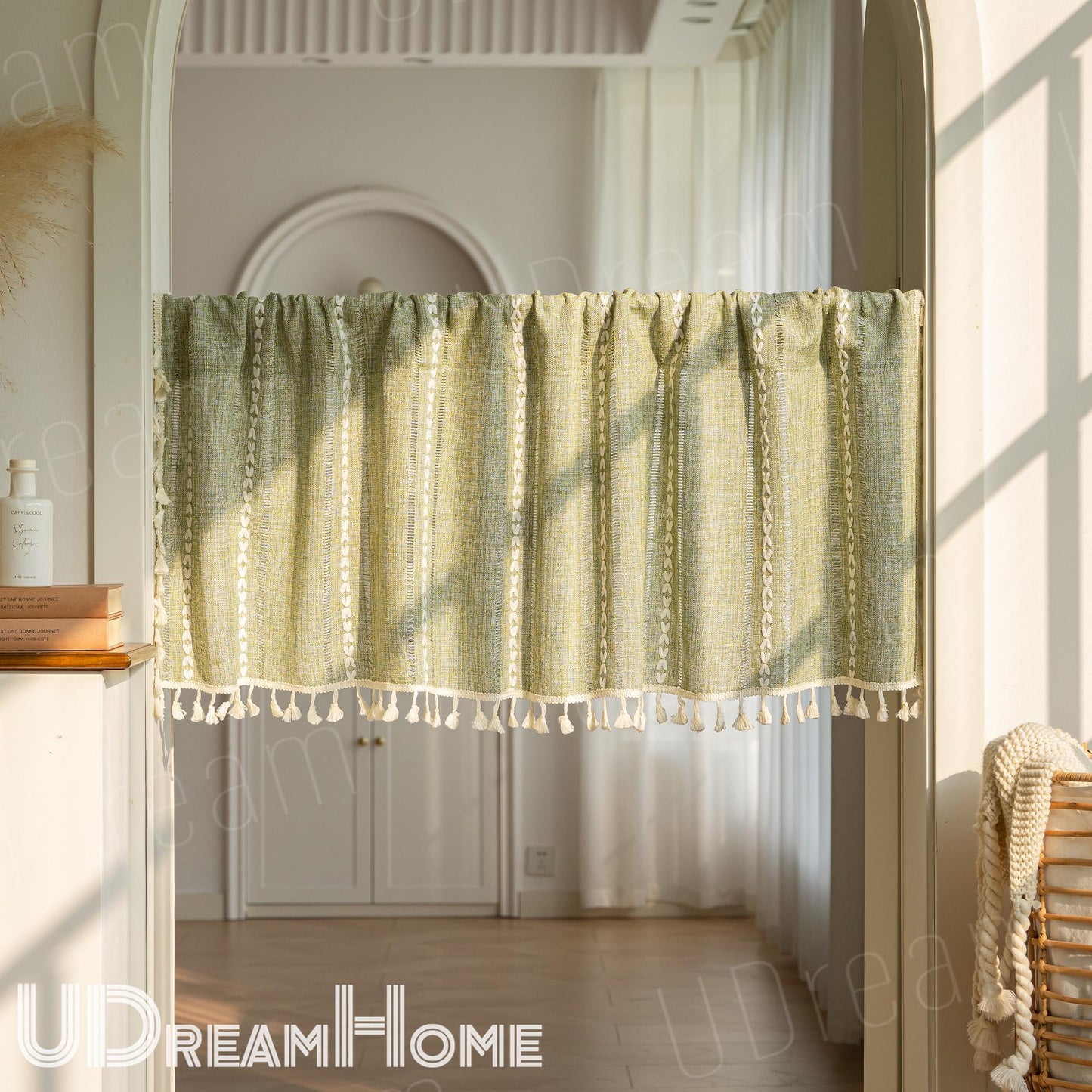 Farmhouse Kitchen Curtains, Green Boho Short Curtains - UDreamHome