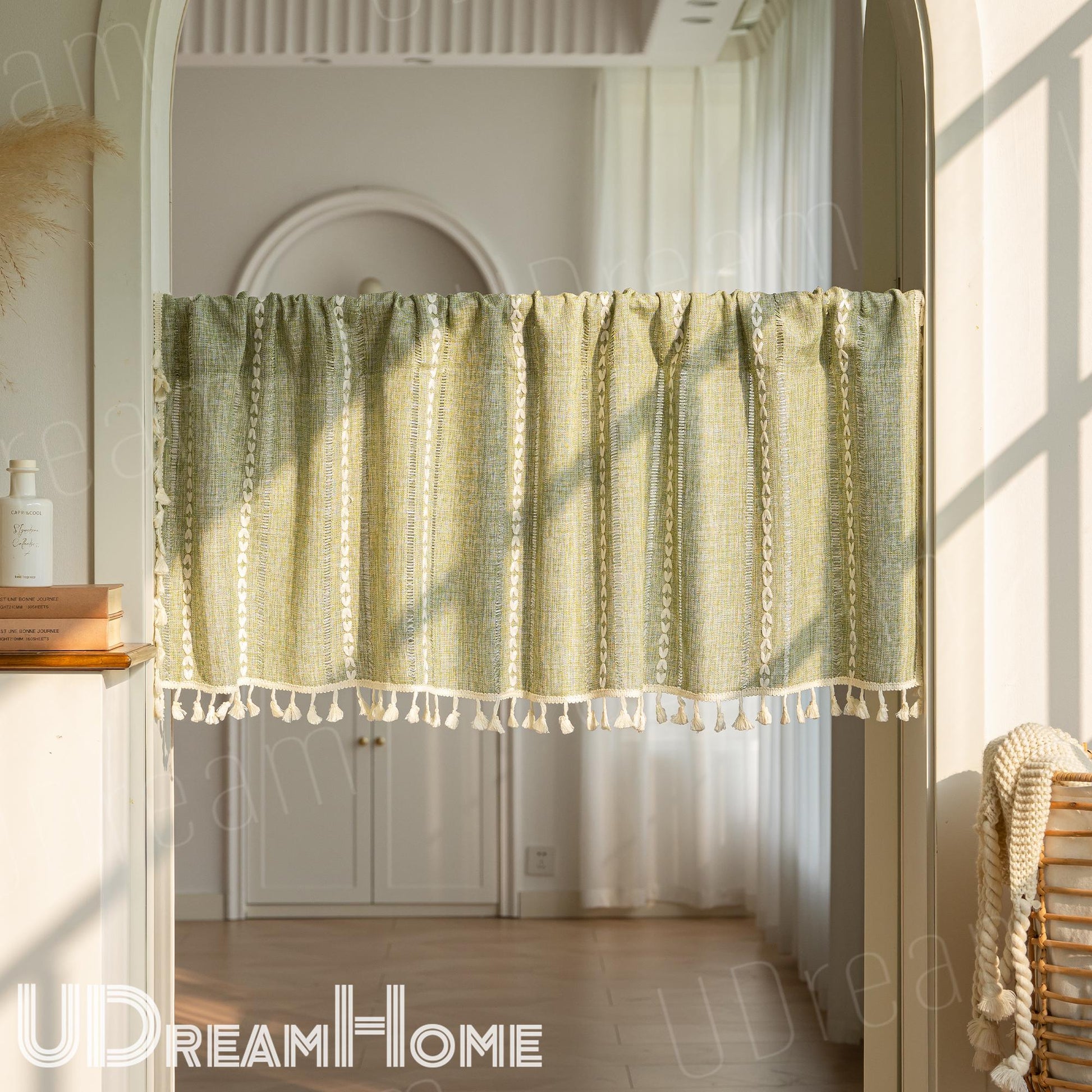 Farmhouse Kitchen Curtains, Green Boho Short Curtains - UDreamHome