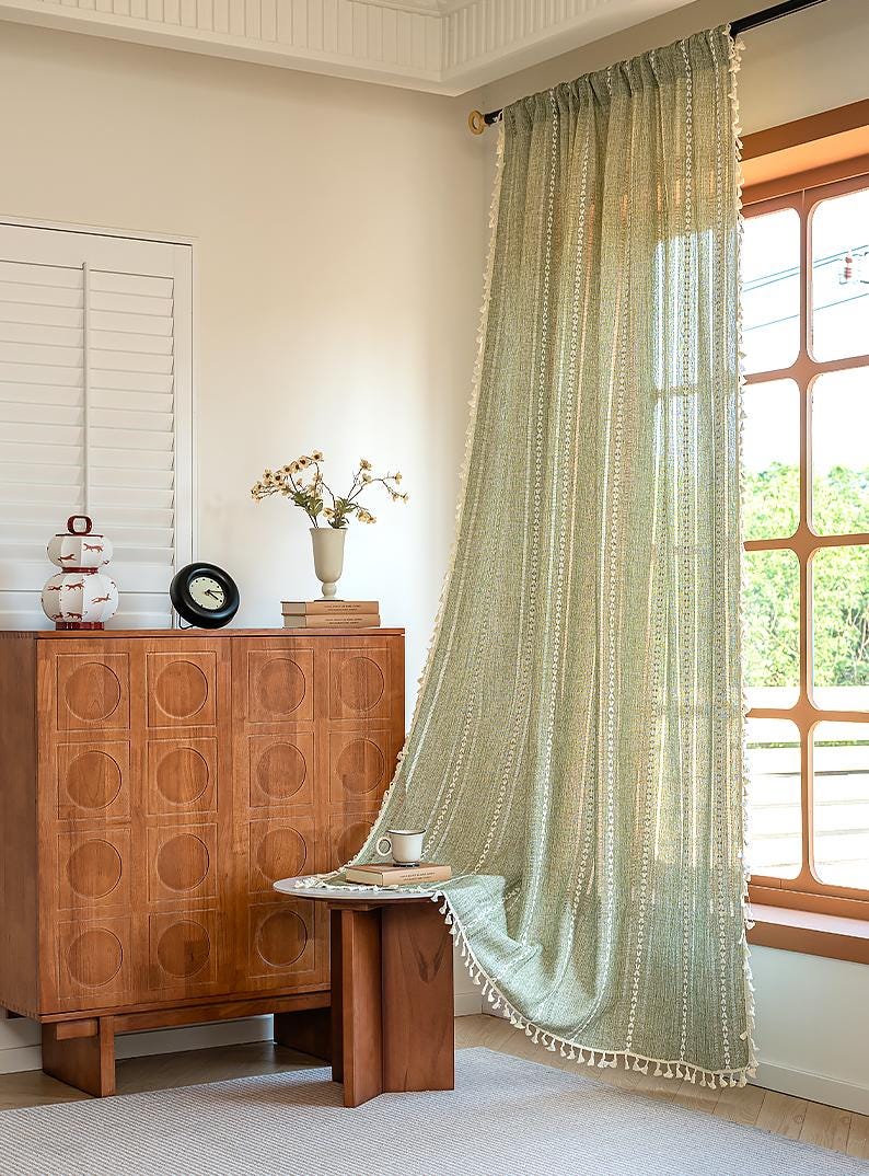 Farmhouse Kitchen Curtains, Green Boho Short Curtains - UDreamHome