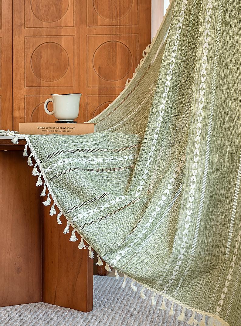 Farmhouse Kitchen Curtains, Green Boho Short Curtains - UDreamHome