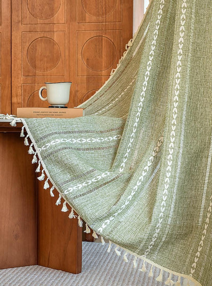 Farmhouse Kitchen Curtains, Green Boho Short Curtains - UDreamHome