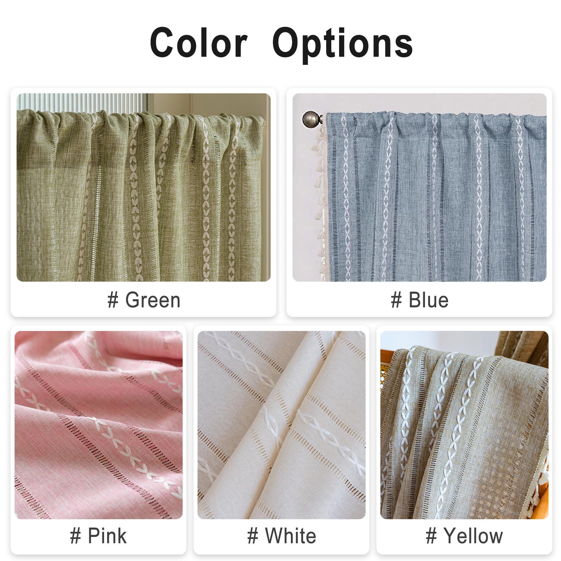 Farmhouse Kitchen Curtains, Green Boho Short Curtains - UDreamHome