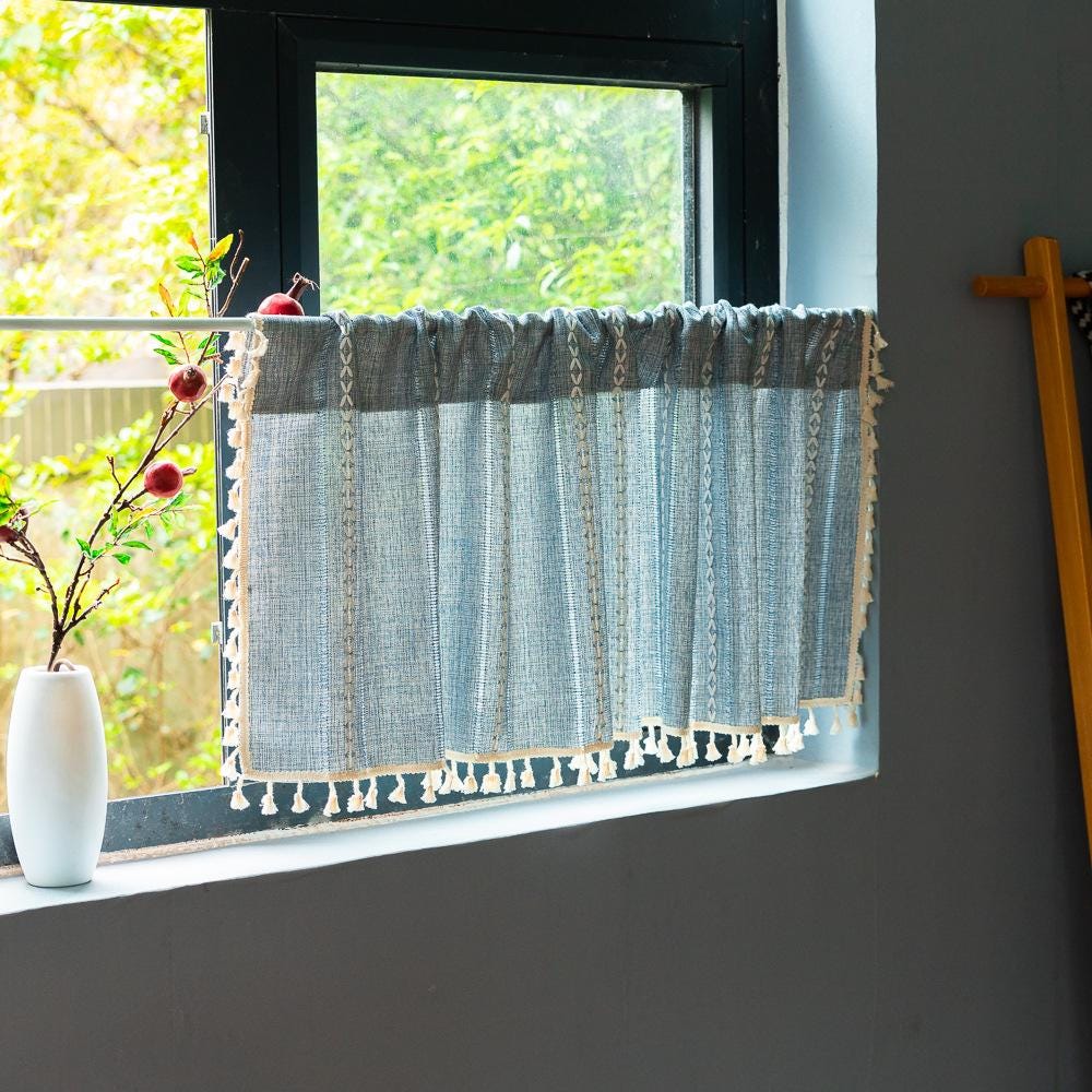 Farmhouse Kitchen Curtains, Green Boho Short Curtains - UDreamHome