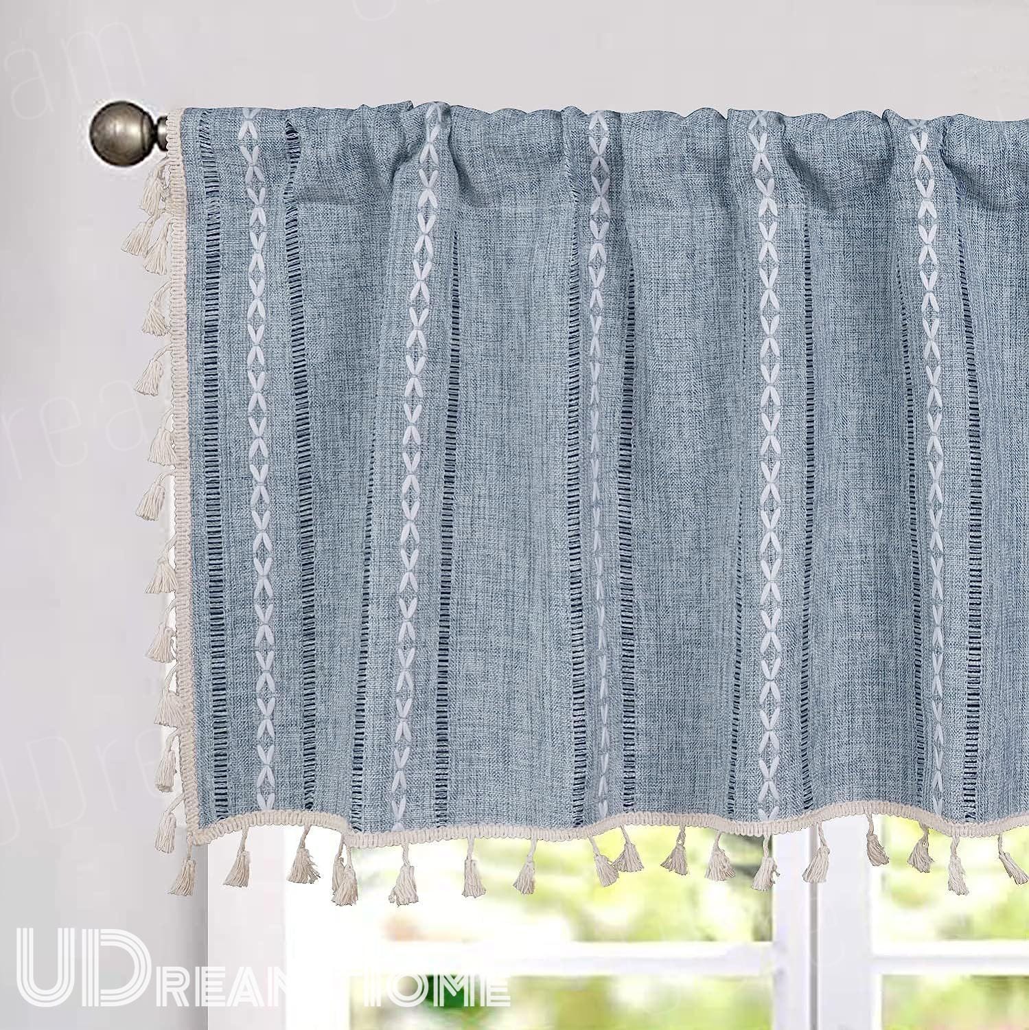 Farmhouse Kitchen Curtains, Green Boho Short Curtains - UDreamHome