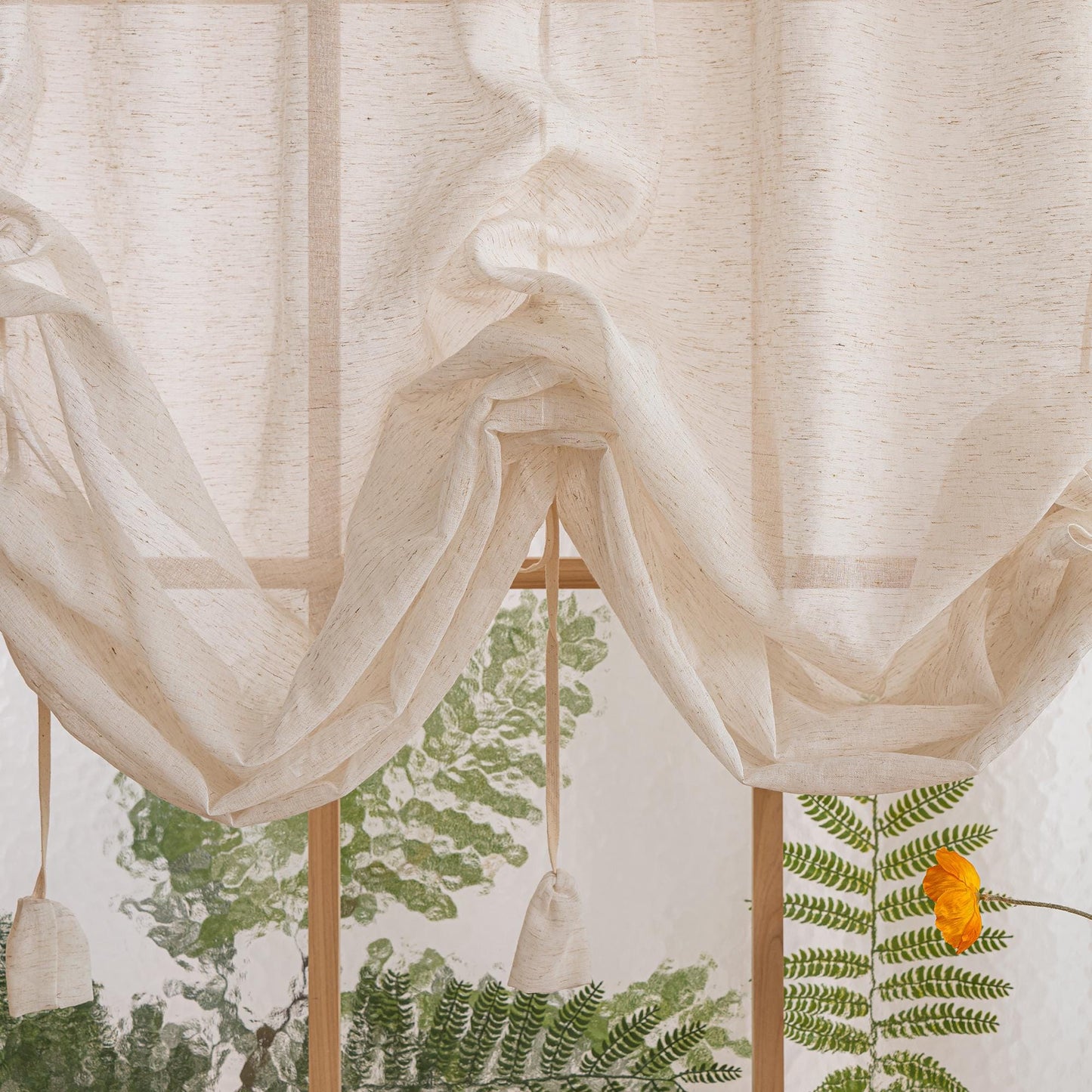 Farmhouse Pull - Up Curtain, Adjustable Tie - Up Curtain - UDreamHome