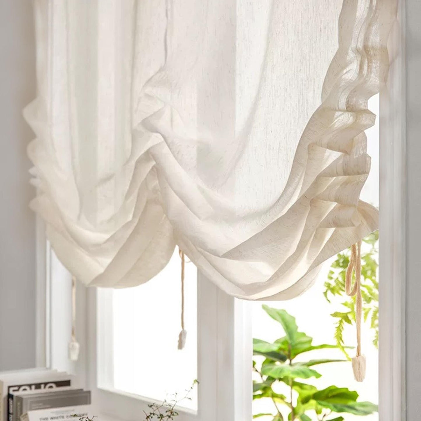 Farmhouse Pull - Up Curtain, Adjustable Tie - Up Curtain - UDreamHome