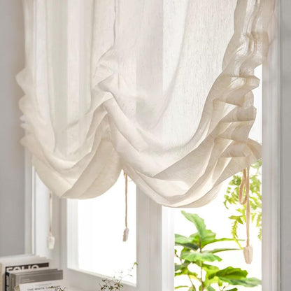Farmhouse Pull - Up Curtain, Adjustable Tie - Up Curtain - UDreamHome