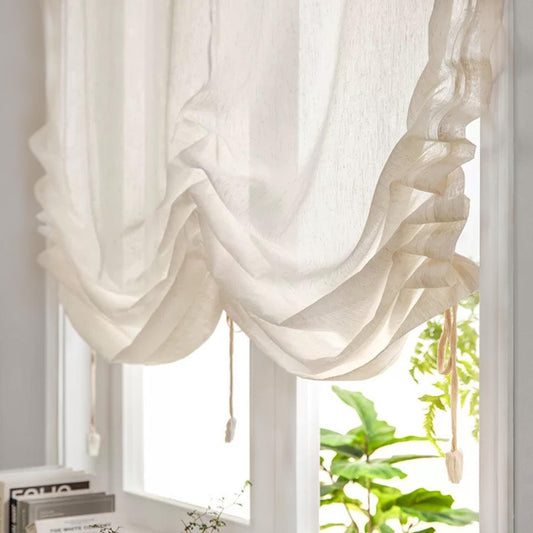 Farmhouse Pull - Up Curtain, Adjustable Tie - Up Curtain - UDreamHome